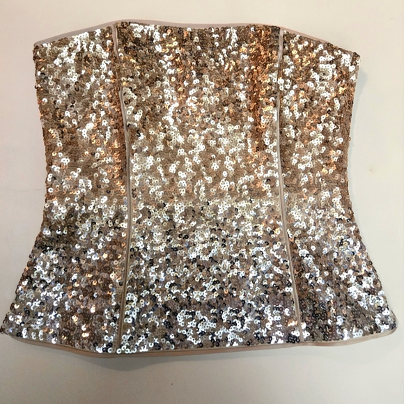 White House Black Market Tops - NWOT WHBM gold ombre sequin bustier size 2